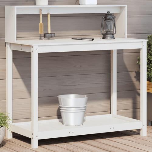 Plantebord med hylder 108x50x109,5 cm massivt fyrretræ hvid