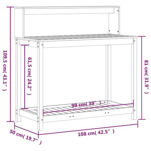 Plantebord med hylder 108x50x109,5 cm massivt fyrretræ hvid