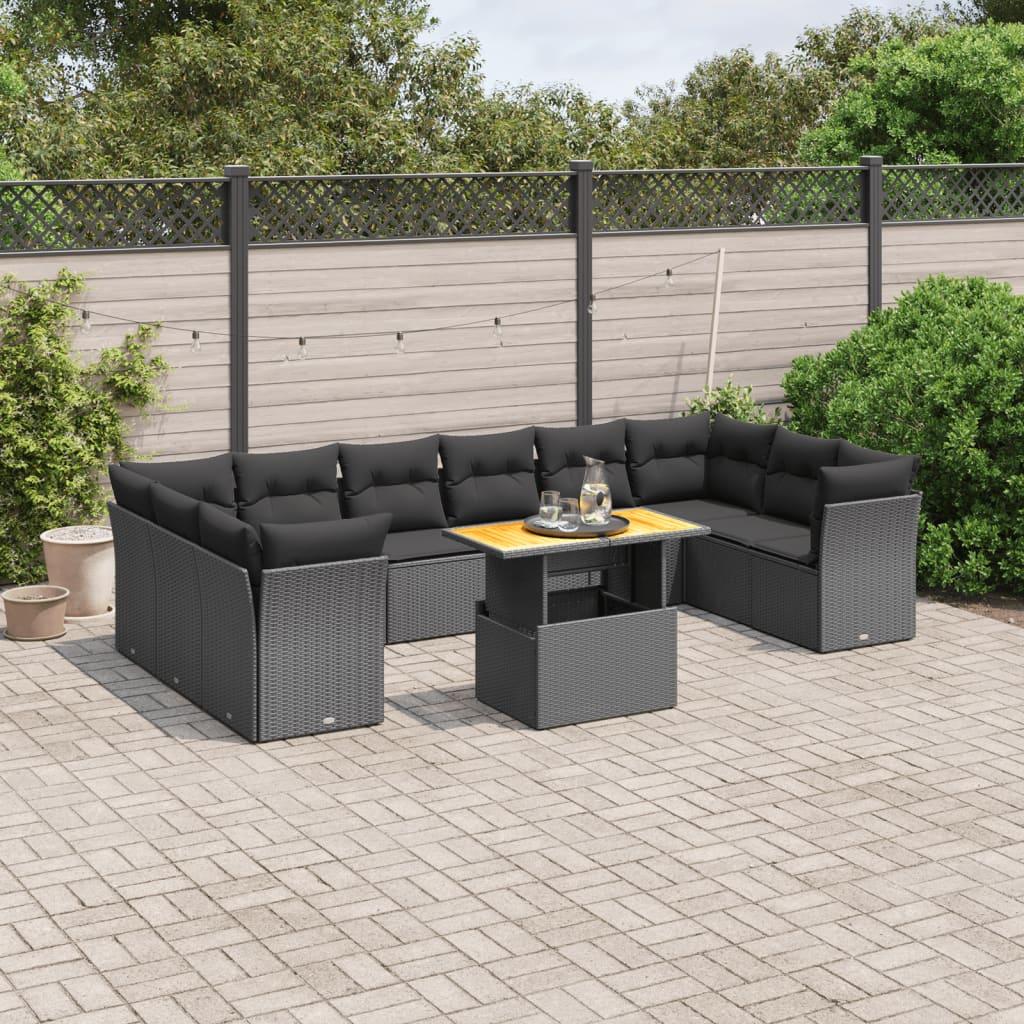 Sofasæt Til Haven 11 Dele Med Hynder Polyrattan - Sort / 6x midterdel bord 4x hjørnedel