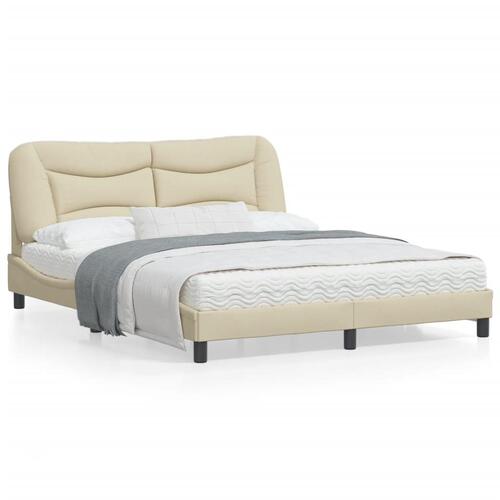 Sengeramme med LED uden madras 160x200 cm stof cremefarvet