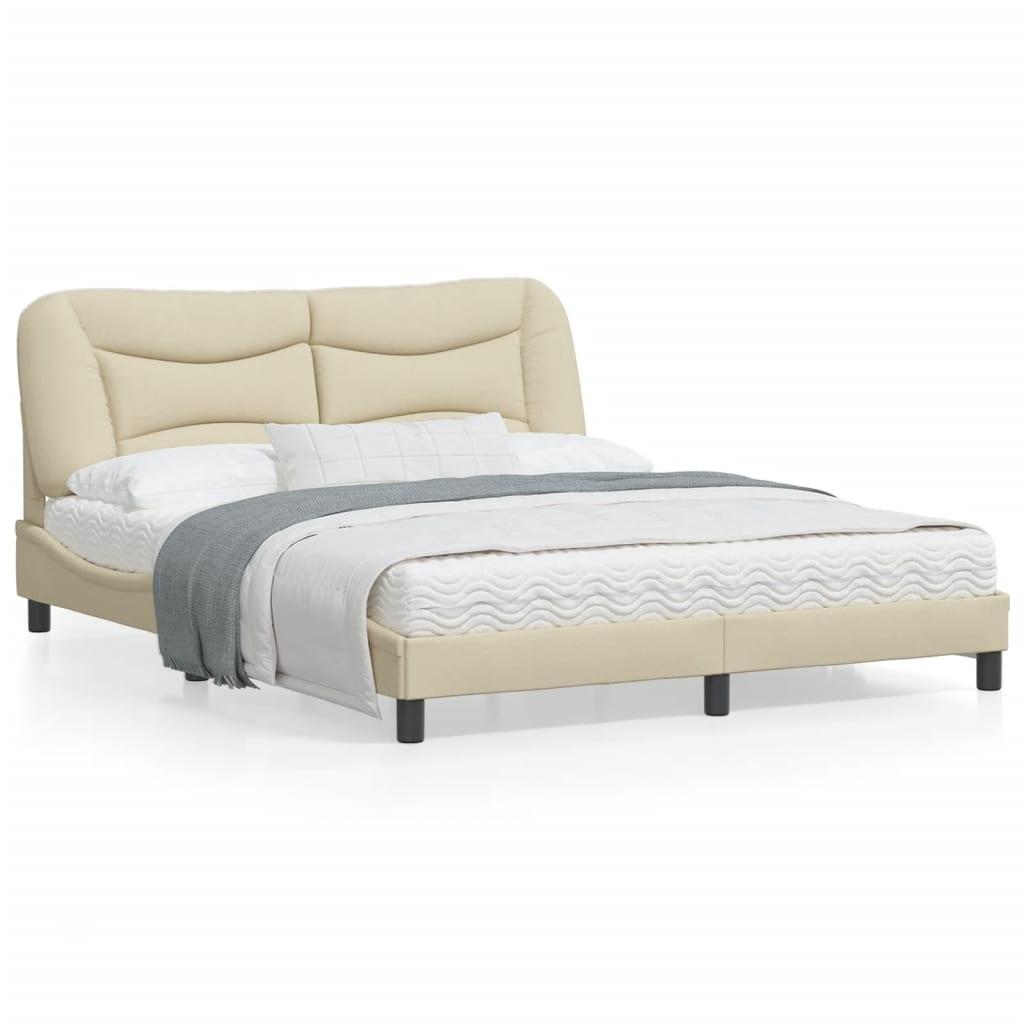 Sengeramme med LED uden madras 160x200 cm stof cremefarvet