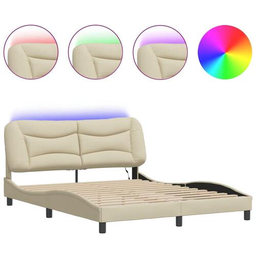 Sengeramme med LED uden madras 160x200 cm stof cremefarvet