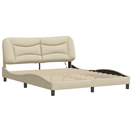 Sengeramme med LED uden madras 160x200 cm stof cremefarvet