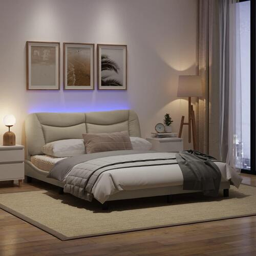 Sengeramme med LED uden madras 160x200 cm stof cremefarvet