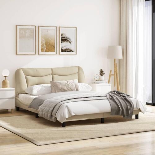 Sengeramme med LED uden madras 160x200 cm stof cremefarvet