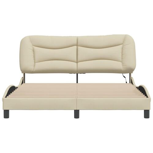 Sengeramme med LED uden madras 160x200 cm stof cremefarvet