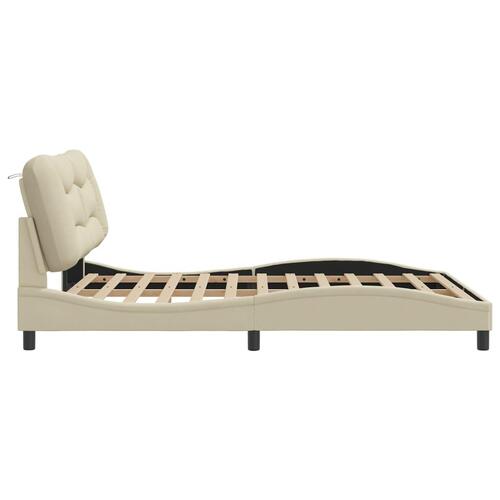 Sengeramme med LED uden madras 160x200 cm stof cremefarvet