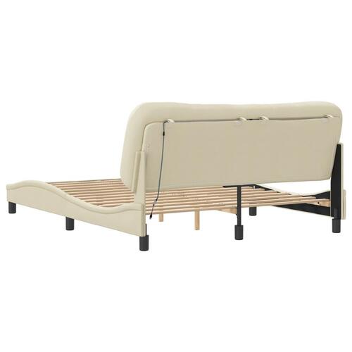 Sengeramme med LED uden madras 160x200 cm stof cremefarvet