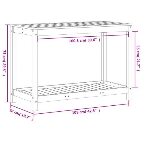 Plantebord med hylde 108 x 50 x 75 cm i massivt fyrretræ