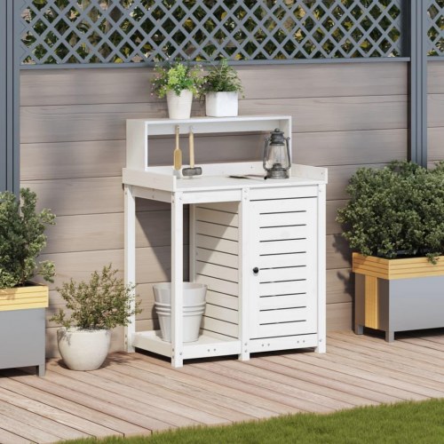 Plantebord med hylder og opbevaringsskab 82,5 x 50 x 109,5 cm - hvid