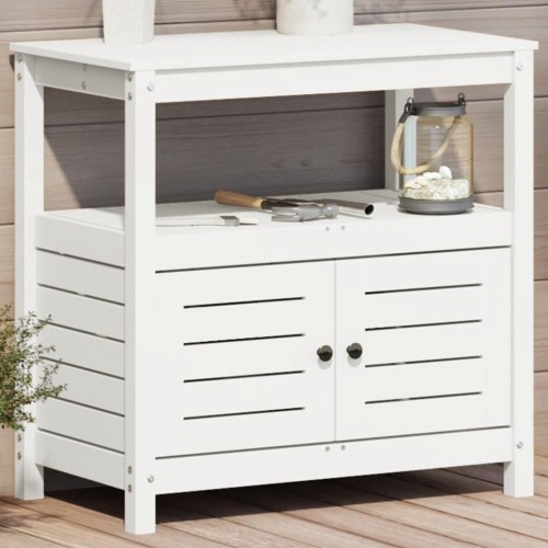 Plantebord med hylder 82,5x45x81 cm massivt fyrretræ hvid