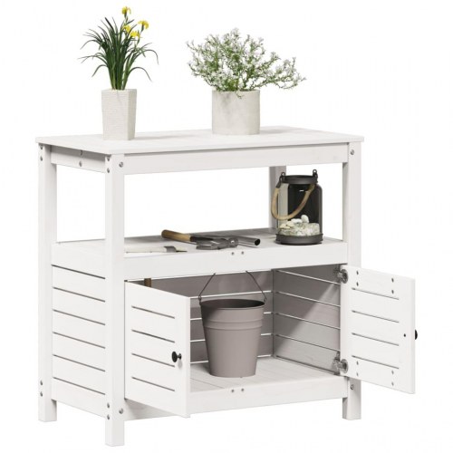 Plantebord med hylder 82,5x45x81 cm massivt fyrretræ hvid
