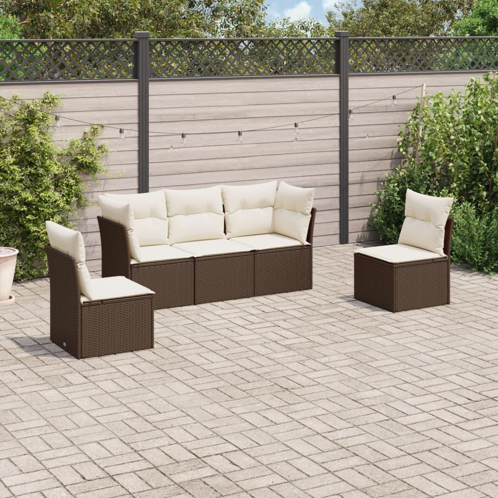 Sofasæt Til Haven 5 Dele Med Hynder Polyrattan Beige - Brun og cremefarvet / Uden bord