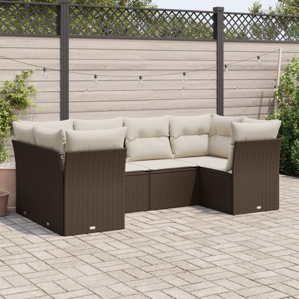 Sofasæt Til Haven 6 Dele Med Hynder Polyrattan Beige - Brun og cremefarvet
