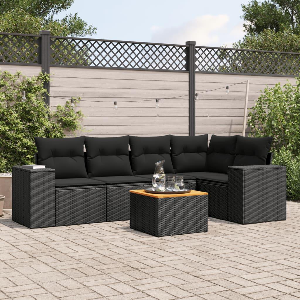 Sofasæt Til Haven 6 Dele Med Hynder Polyrattan Beige - Sort / bord hjørnedel 2x midterdel