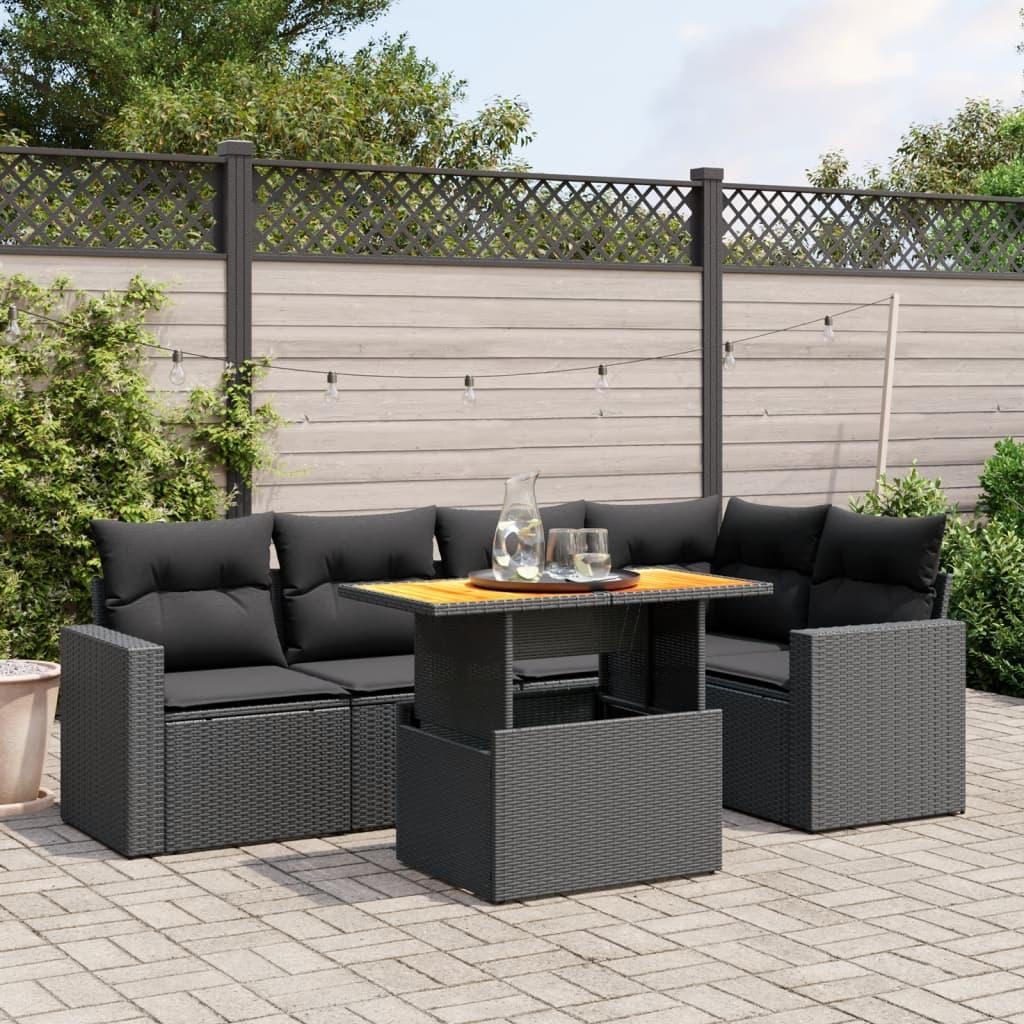 Sofasæt Til Haven 6 Dele Med Hynder Polyrattan - Sort / 2x midterdel 3x hjørnedel bord