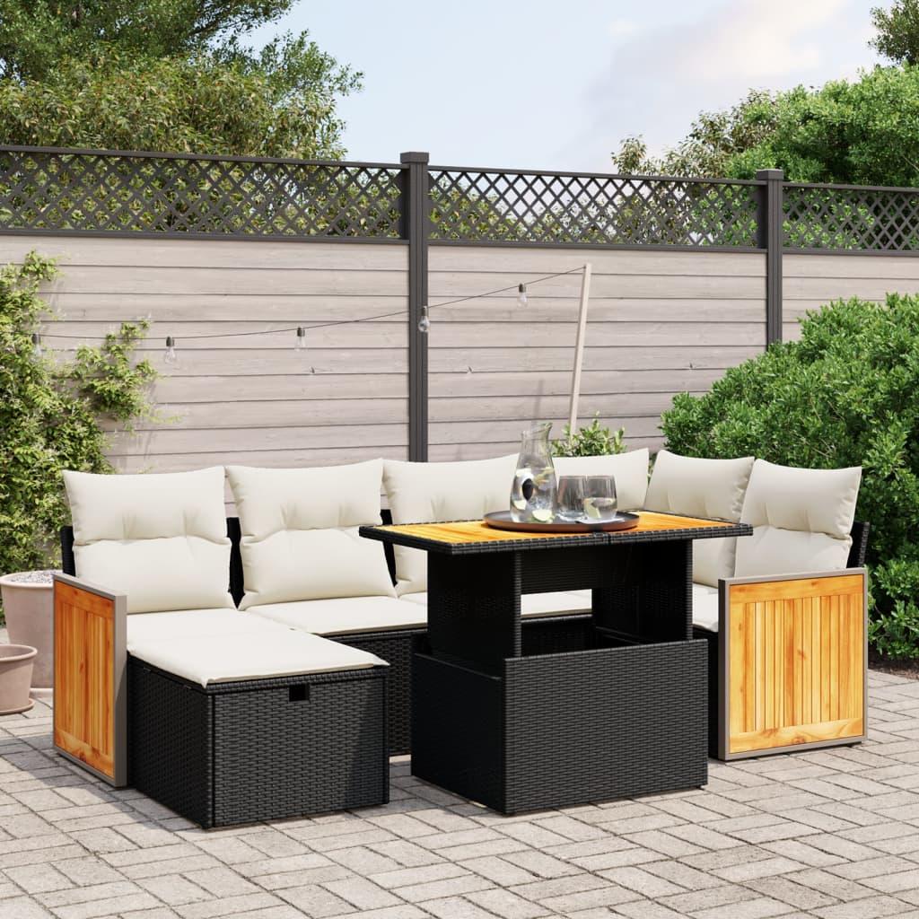 Sofasæt Til Haven 7 Dele Med Hynder Polyrattan - Sort og cremefarvet / uden opbevaring