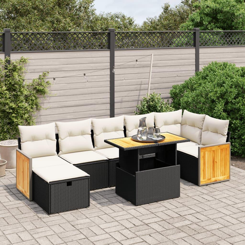 Sofasæt Til Haven 8 Dele Med Hynder Polyrattan - Sort og cremefarvet / uden opbevaring