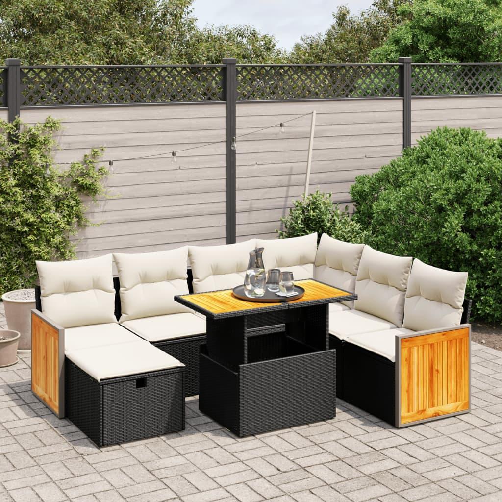 Sofasæt til haven i polyrattan - 8 dele med hynder, sort