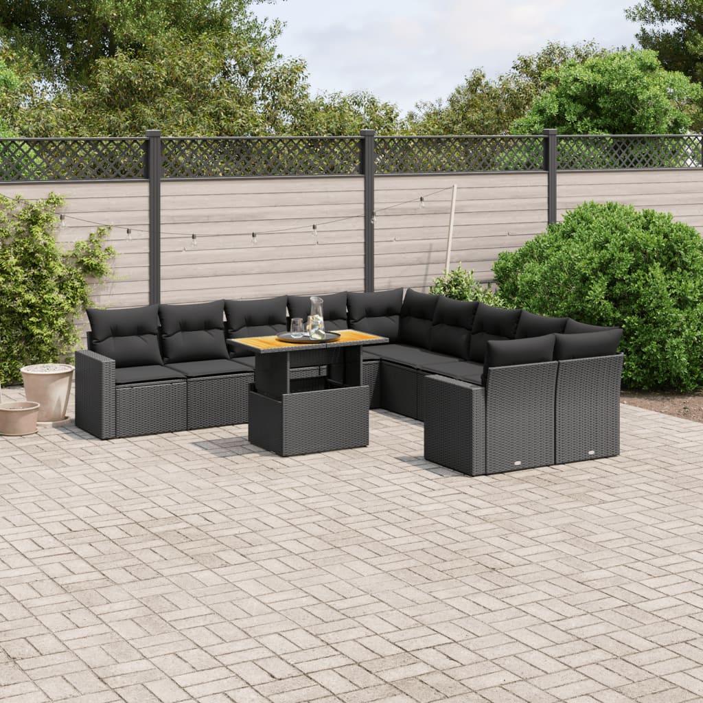 Sofasæt Til Haven 11 Dele Med Hynder Polyrattan - Sort / 4x hjørnedel 6x midterdel bord