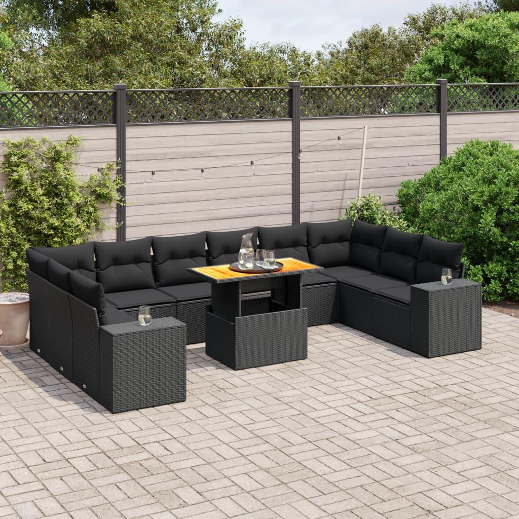 Sofasæt Til Haven 11 Dele Med Hynder Polyrattan - Sort / 2x hjørnedel 6x midterdel bord
