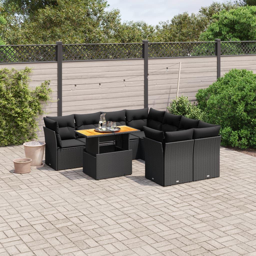 Sofasæt Til Haven 9 Dele Med Hynder Polyrattan - Sort / 4x midterdel 4x hjørnedel bord