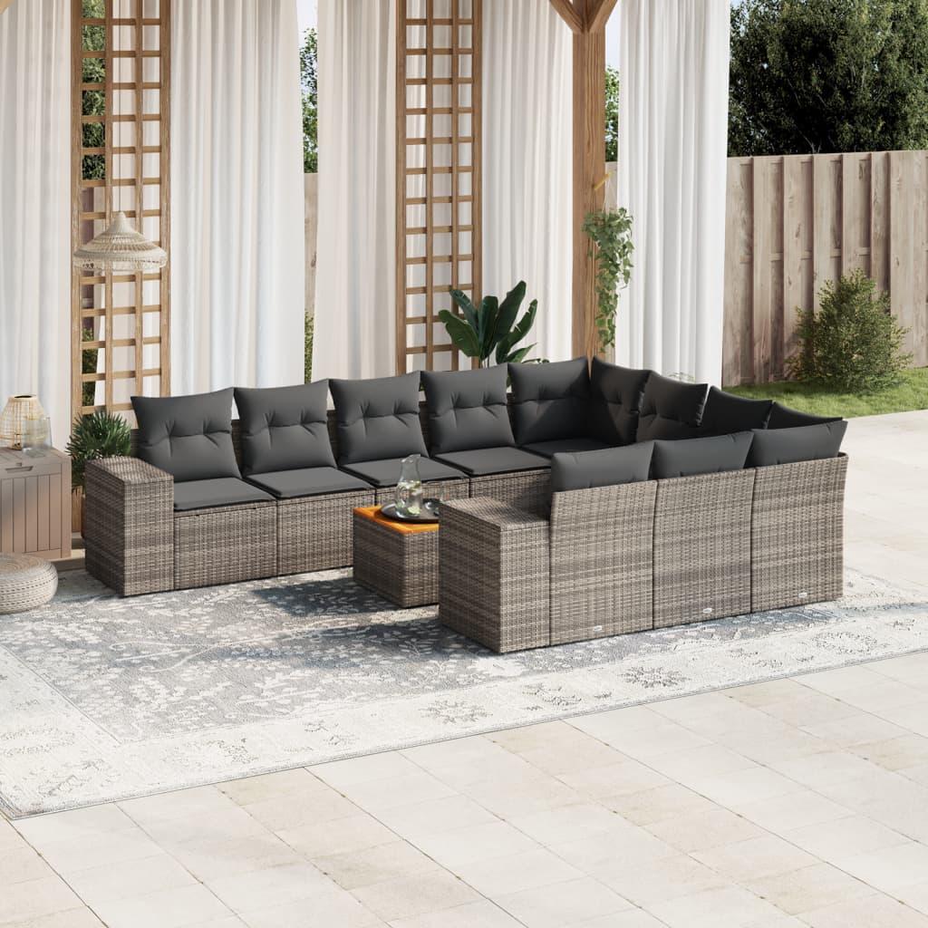 Sofasæt Til Haven 11 Dele Med Hynder Polyrattan - grå og mørkegrå / 6x midterdel 2x hjørnedel bord