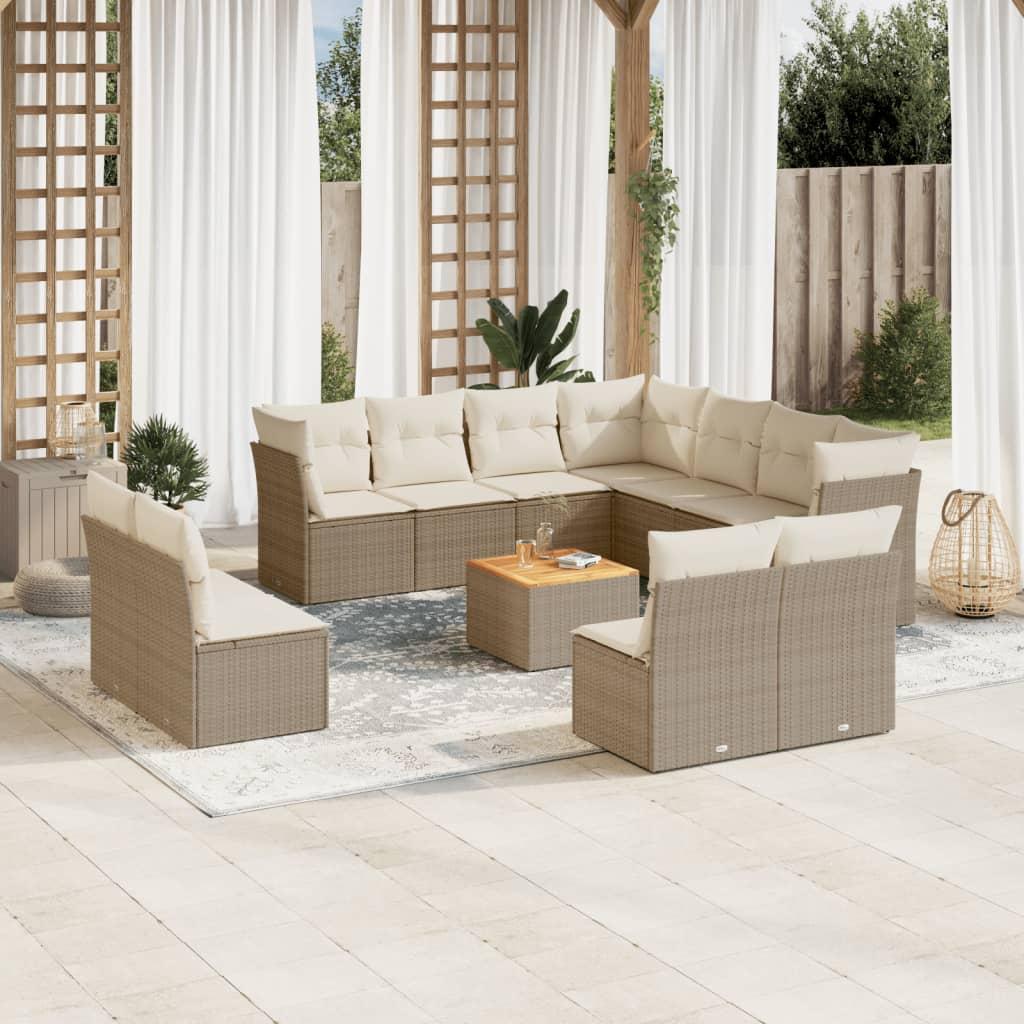 Sofasæt til haven 12 dele med hynder polyrattan beige