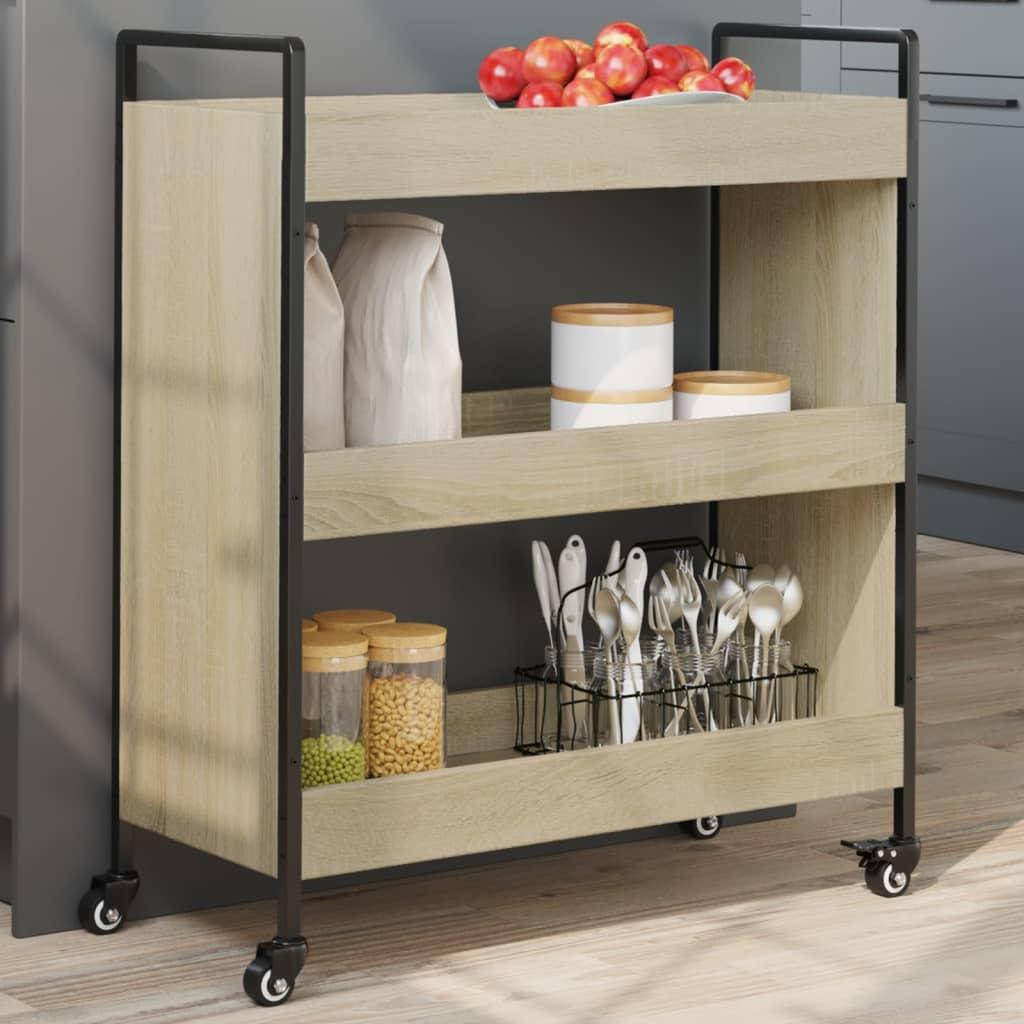 Køkkenvogn på hjul 70 × 30 × 82 cm - konstrueret træ i sonoma-eg