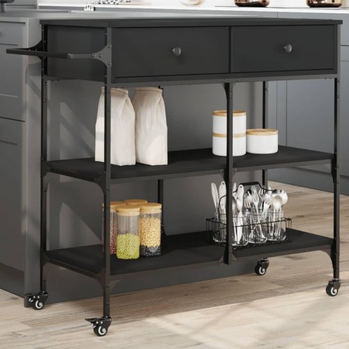 Kjøkkenvogn Svart Eik 56 X 43 X 89.5 Cm Konstruert Tre