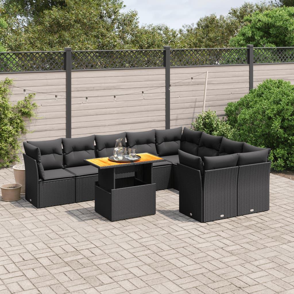Sofasæt Til Haven 10 Dele Med Hynder Polyrattan - Sort / 4x hjørnedel 5x midterdel bord