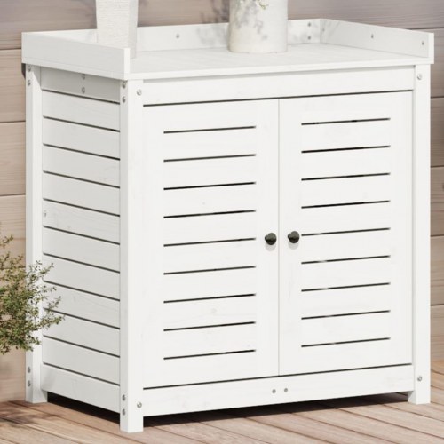 Plantebord med hylder 82,5x50x86,5 cm massivt fyrretræ hvid