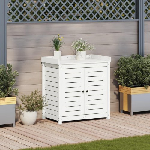 Plantebord med hylder 82,5x50x86,5 cm massivt fyrretræ hvid