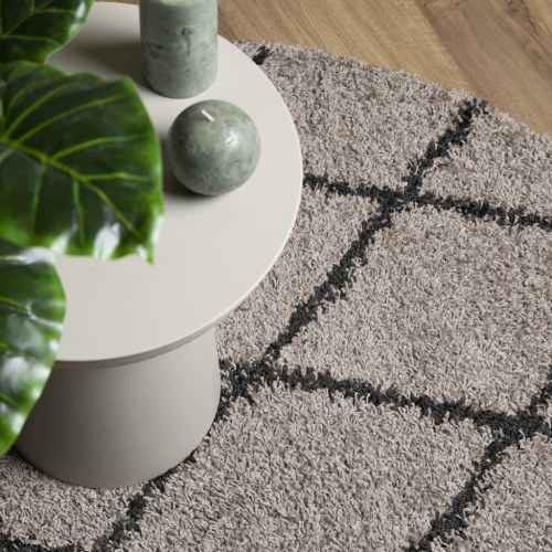 Shaggy gulvtæppe PAMPLONA Ø 100 cm - beige/antracitgrå