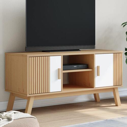 Tv-bord OLDEN 114x43x57 cm massivt fyrretræ hvid og brun