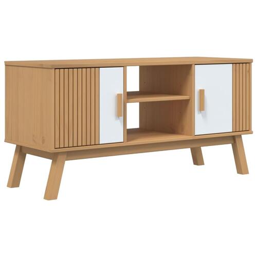 Tv-bord OLDEN 114x43x57 cm massivt fyrretræ hvid og brun