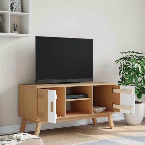 Tv-bord OLDEN 114x43x57 cm massivt fyrretræ hvid og brun