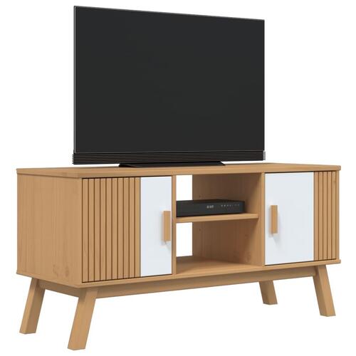 Tv-bord OLDEN 114x43x57 cm massivt fyrretræ hvid og brun