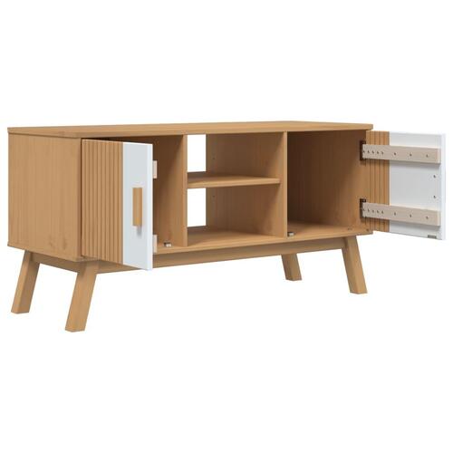 Tv-bord OLDEN 114x43x57 cm massivt fyrretræ hvid og brun
