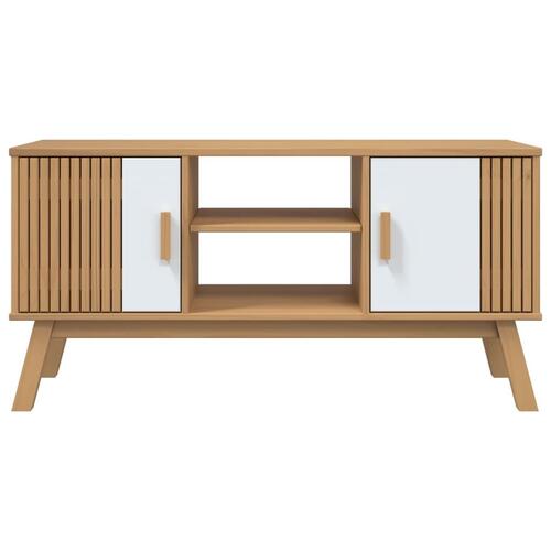 Tv-bord OLDEN 114x43x57 cm massivt fyrretræ hvid og brun