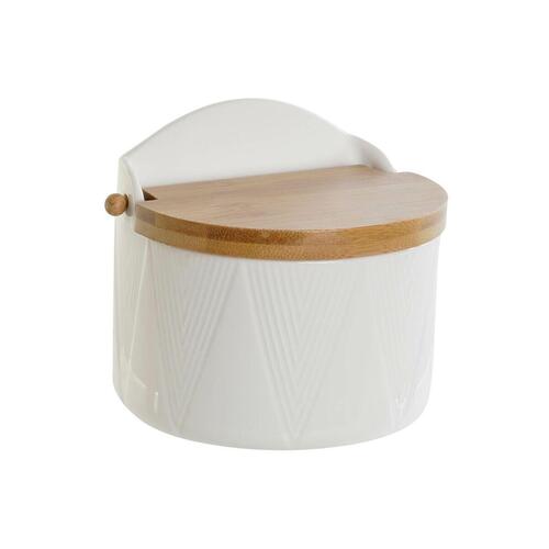 Saltbøsse med låg Hvid Natur Bambus Porcelæn 12 x 10 x 11 cm