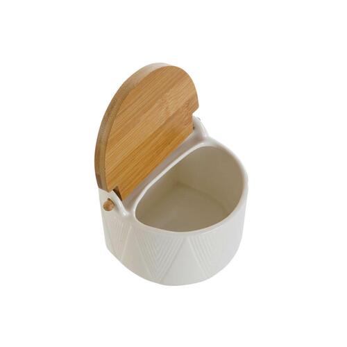 Saltbøsse med låg Hvid Natur Bambus Porcelæn 12 x 10 x 11 cm