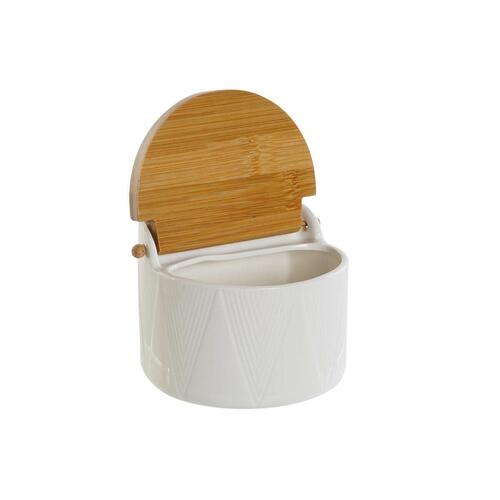 Saltbøsse med låg Hvid Natur Bambus Porcelæn 12 x 10 x 11 cm