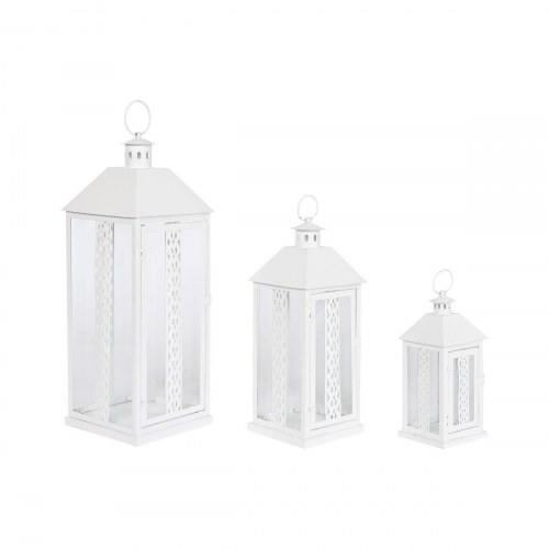 Lanterner - hvid jern/krystal, shabby chic, 3 stk. (20 × 20 × 55 cm)