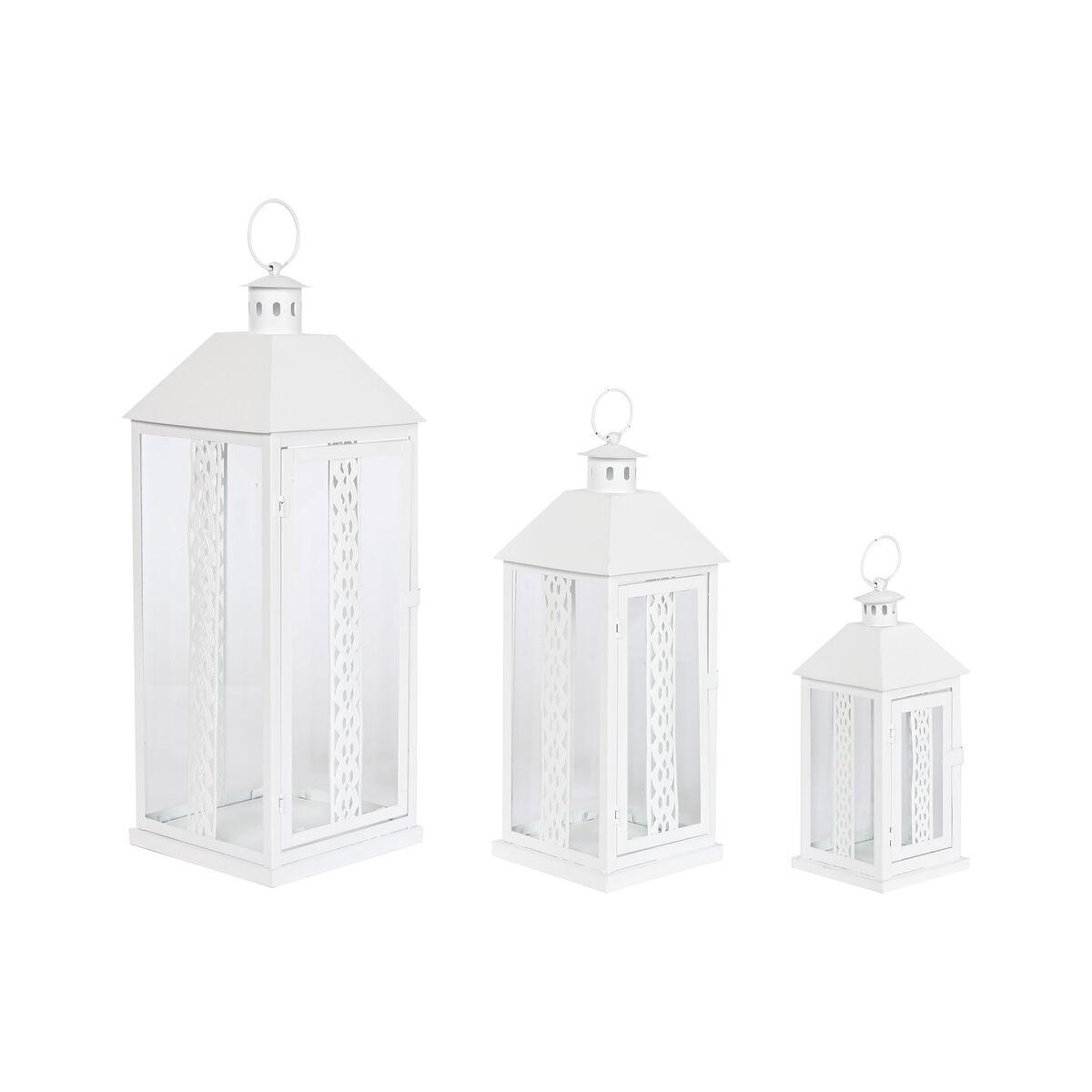 Lanterner - hvid jern/krystal, shabby chic, 3 stk. (20 × 20 × 55 cm)