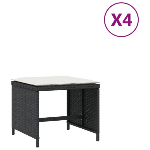 Haveskammel med hynder 4 stk. 41x41x36 cm polyrattan sort