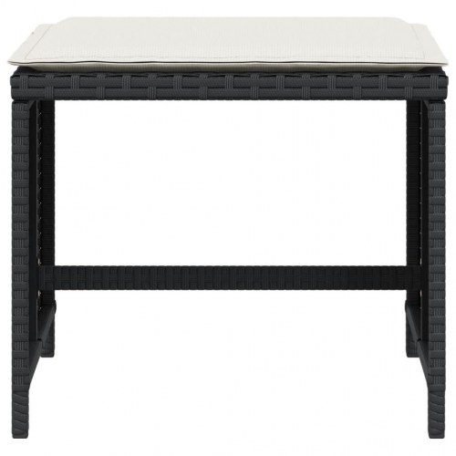 Haveskammel med hynder 4 stk. 41x41x36 cm polyrattan sort