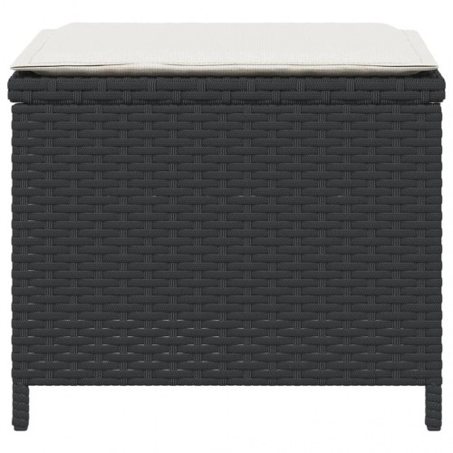 Haveskammel med hynder 4 stk. 41x41x36 cm polyrattan sort