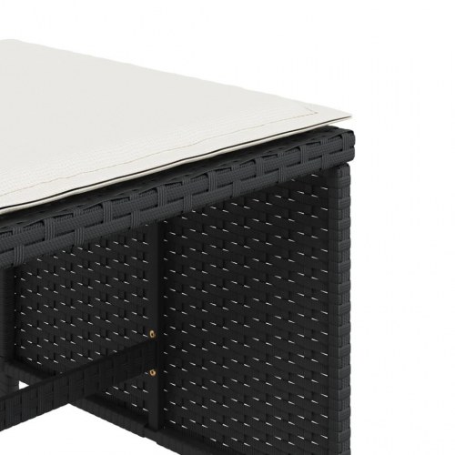 Haveskammel med hynder 4 stk. 41x41x36 cm polyrattan sort