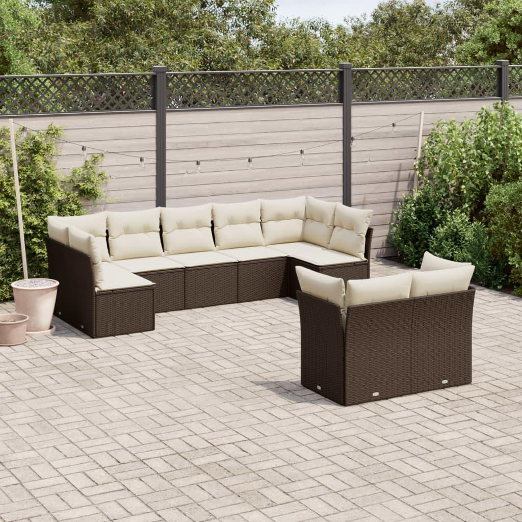 Sofasæt Til Haven 10 Dele Med Hynder Polyrattan - Brun og cremefarvet / Uden bord